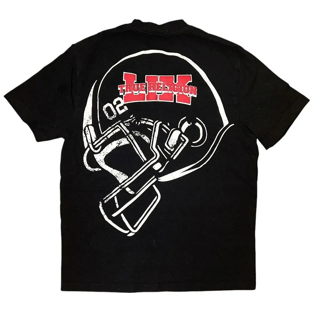 True Religion Football True Bowl Cotton Black Crew Neck T-Shirt Men's Medium